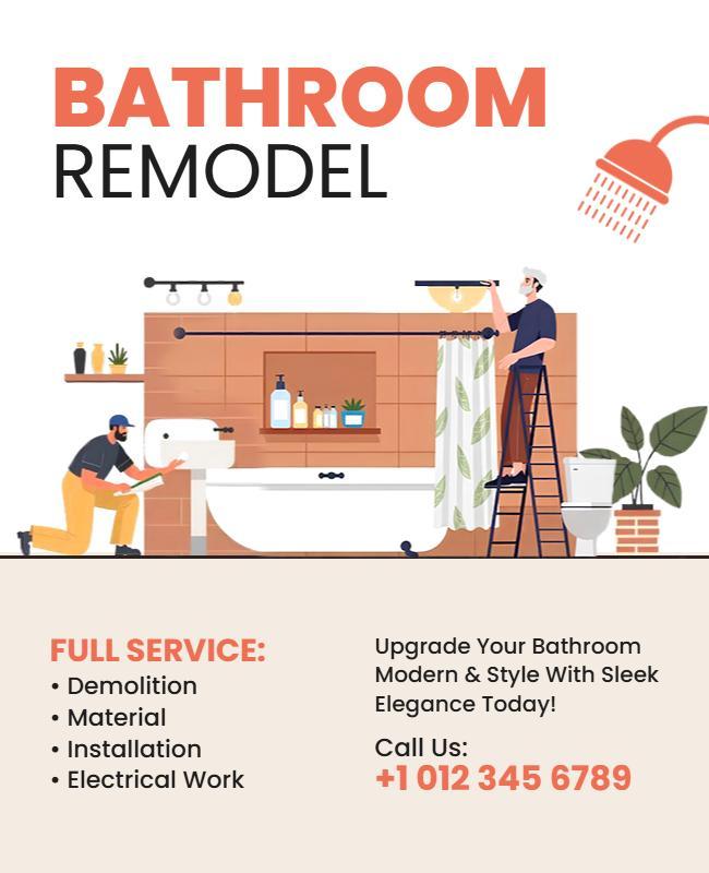 Modern Minimalist Bathroom Remodel Service Poster Template