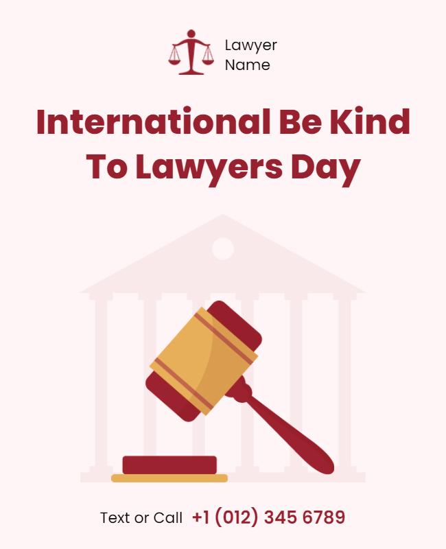 Modern Minimalist Be Kind to Lawyers Day Poster Template