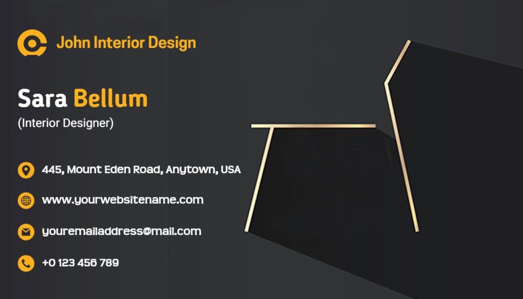 Modern Minimalist Black and Yellow Interior Design Business Card Template
