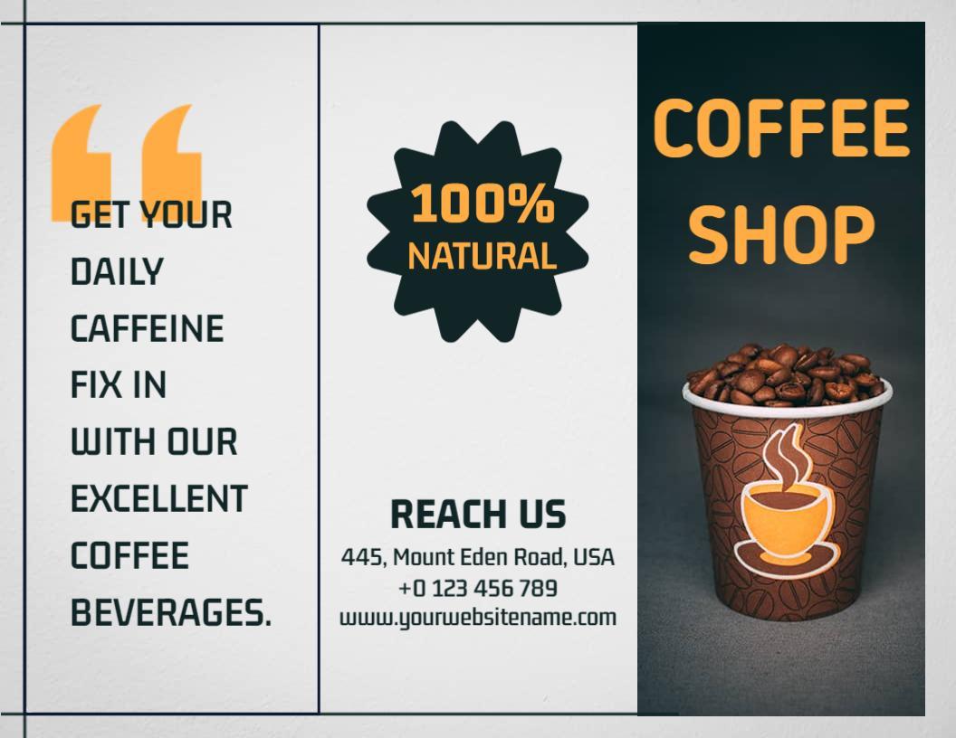 Modern Minimalist Coffee Shop Menu and Caffeine Offer Brochure Template