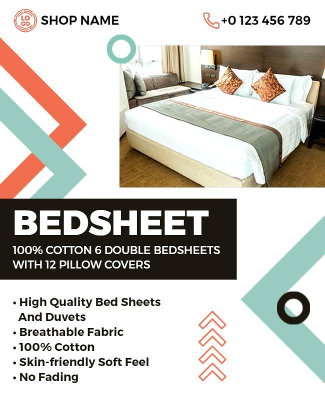 Modern Minimalist Cotton Bedsheet Set Promotional Poster Template