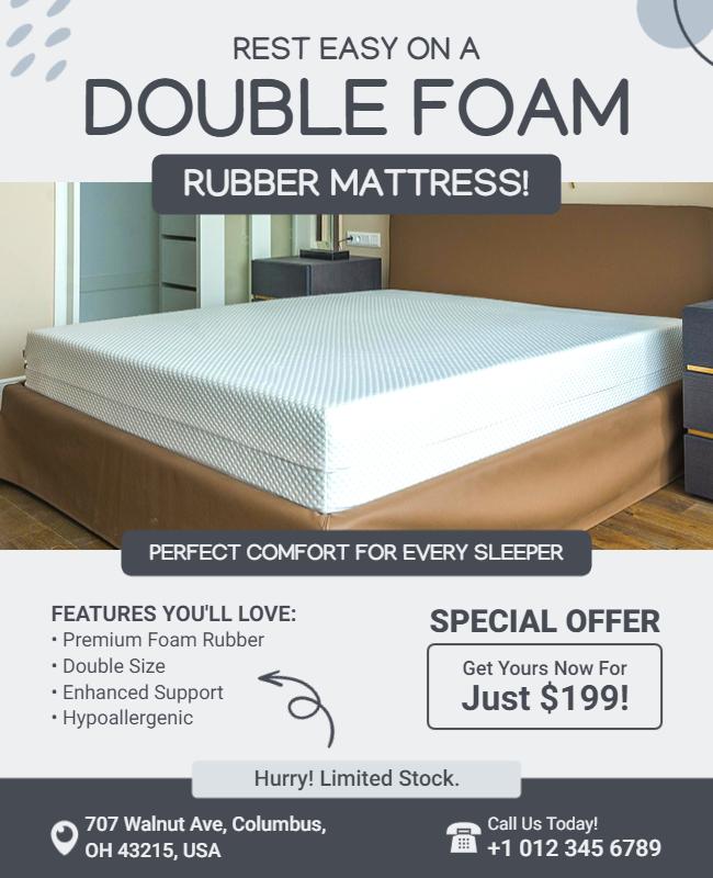 Modern Minimalist Double Foam Rubber Mattress Offer Poster Template