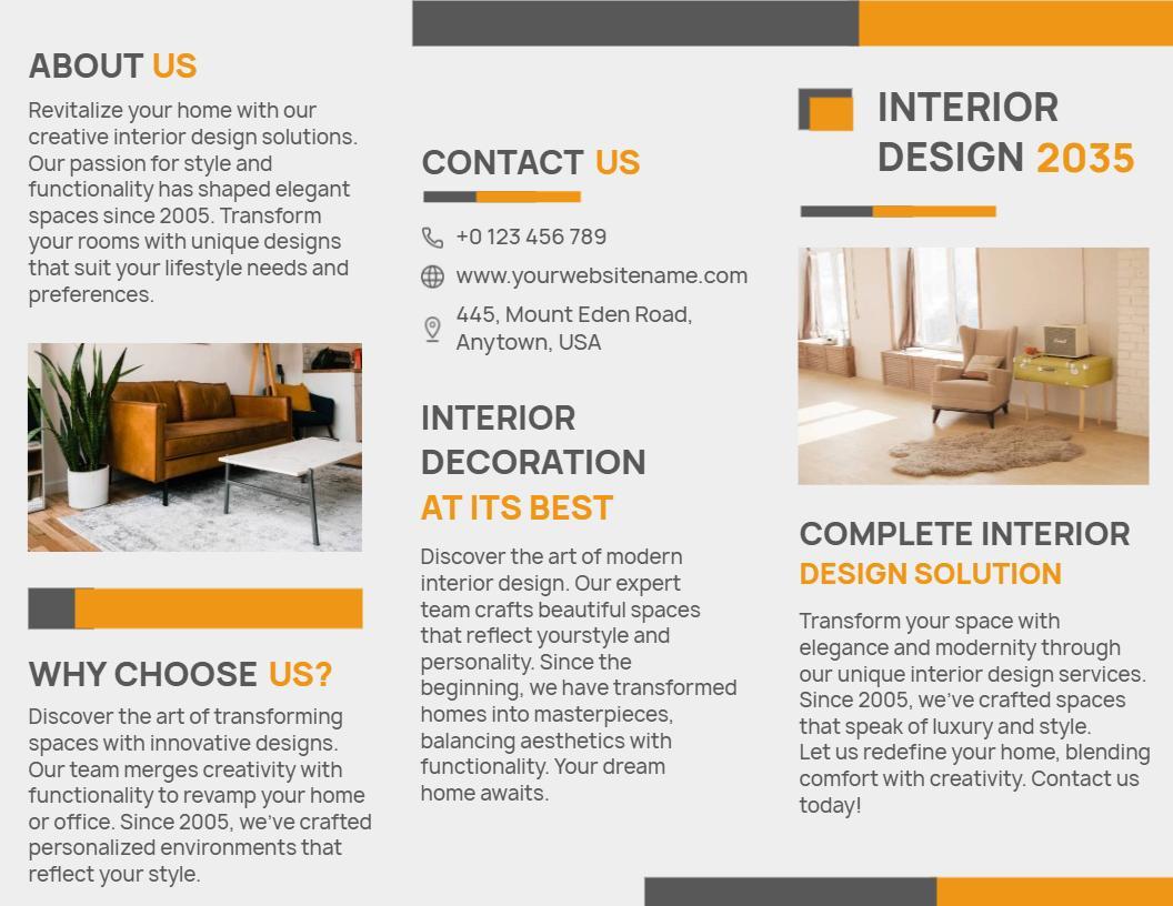 Modern Minimalist Interior Design Solutions Brochure Template