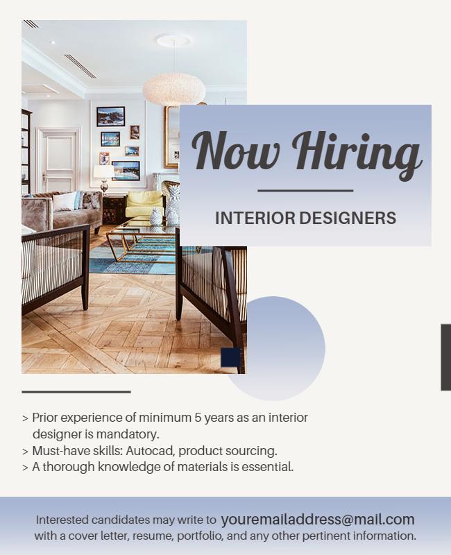 Modern Minimalist Interior Designer Job Opportunity Poster Template