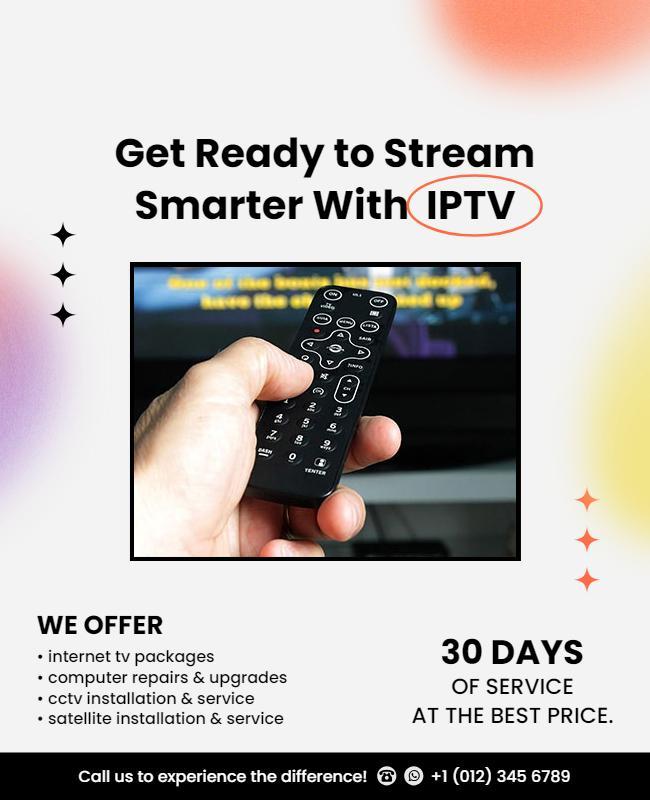 Modern Minimalist IPTV Streaming Services Offer Poster Template