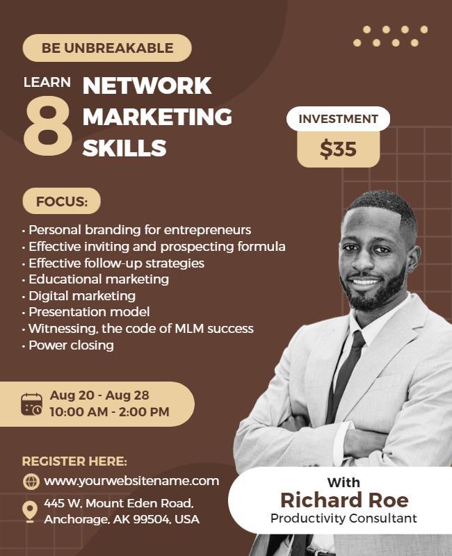 Modern Minimalist Network Marketing Skills Workshop Poster Template