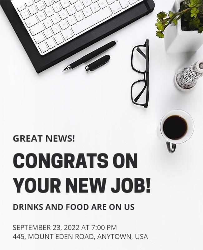 Modern Minimalist New Job Celebration Invitation Poster Template
