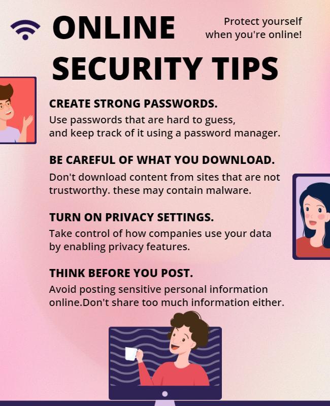 Modern Minimalist Online Security Tips Awareness Poster Template