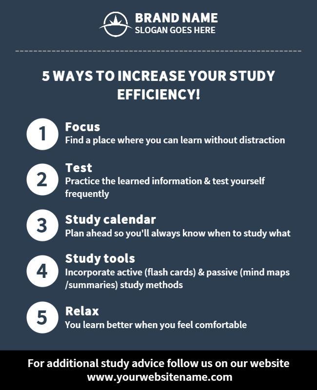 Modern Minimalist Study Efficiency Tips Poster Template