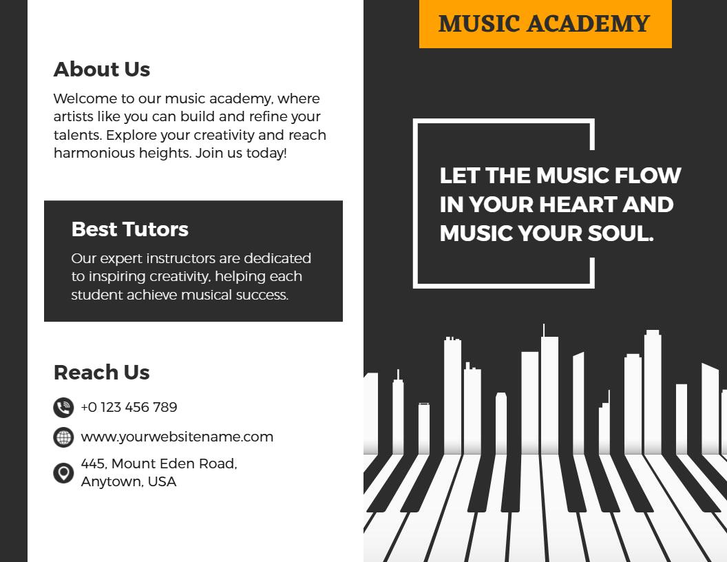 Modern Music Academy Enrollment and Course Information Brochure Template