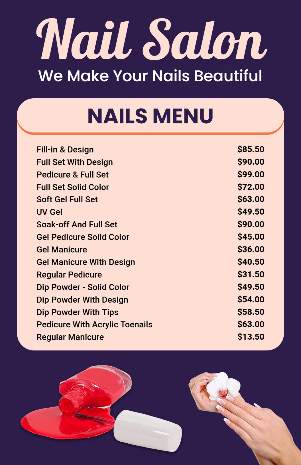 Modern Nail Art Salon Menu Template
