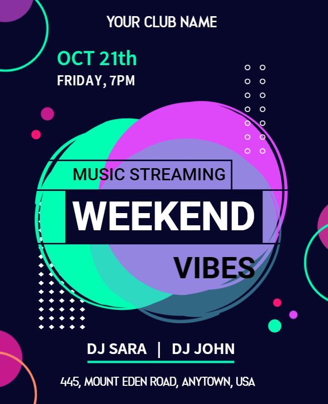 Modern Neon Geometric Music Streaming Weekend Vibes Poster Template