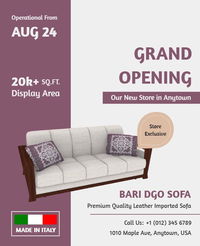 Modern Neutral Grand Opening Leather Sofa Store Poster Template