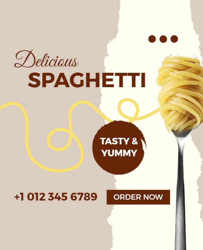 Modern Neutral Toned Spaghetti Restaurant Menu Poster Template