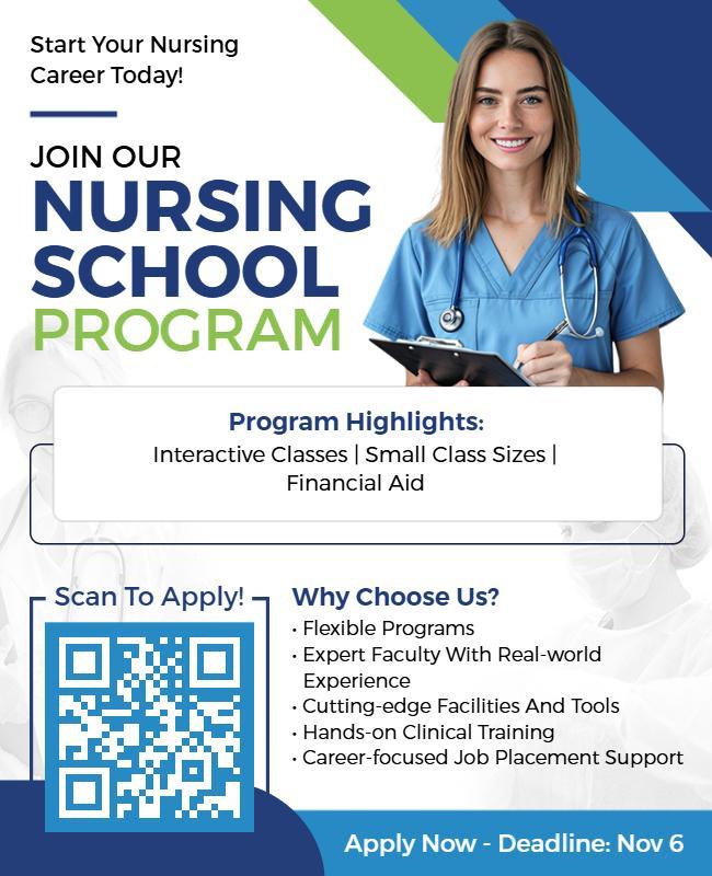 Modern Nursing School Program Enrollment Flyer Template