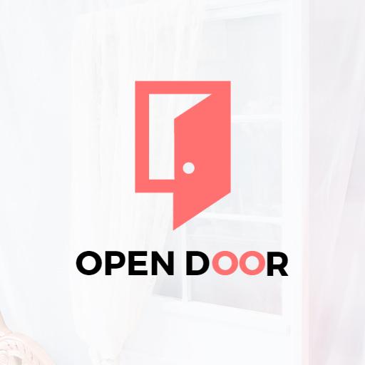 Modern Open Door Design Featuring Vibrant Coral Color Logo Template