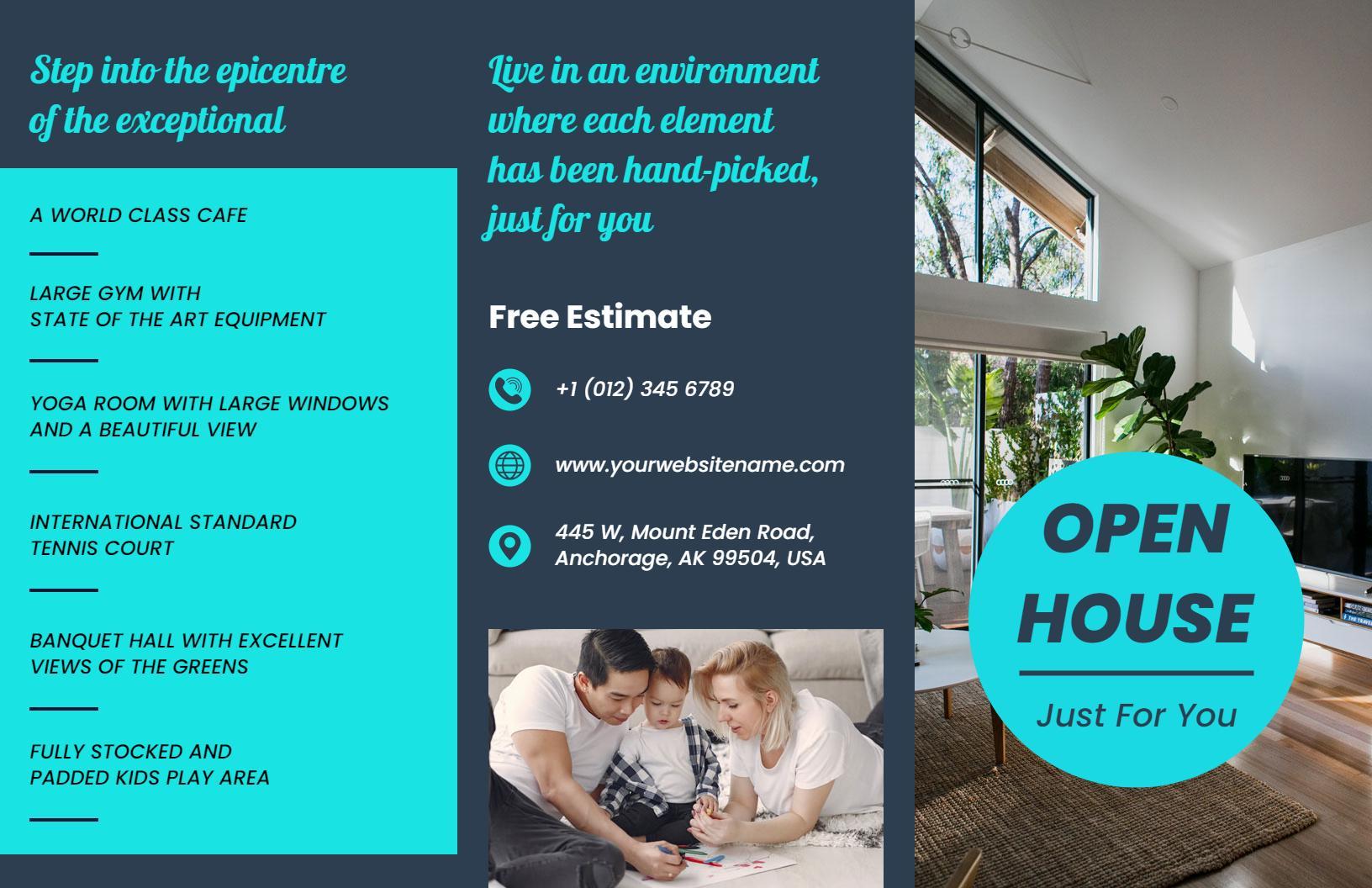 Modern Open House Property Features and Amenities Brochure Template