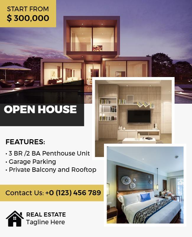 Modern Stylish Open House Penthouse Real Estate Flyer Template