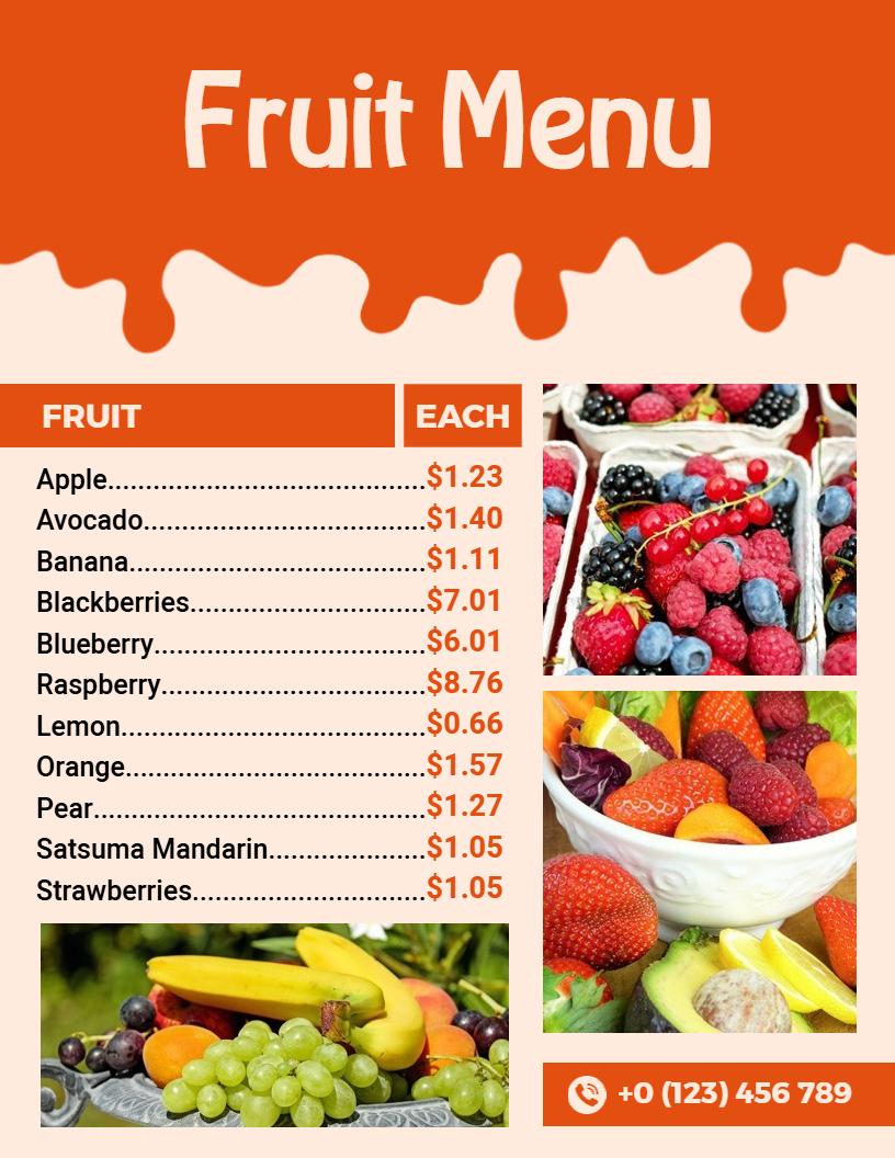 Modern Orange and Beige Fruit Pricing Menu Template