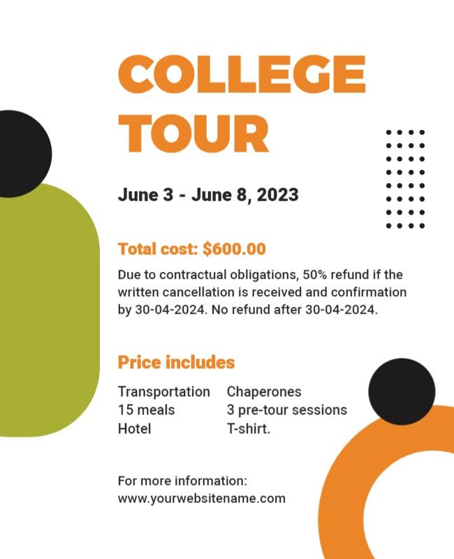 Modern Orange and Black College Tour Information Flyer Template