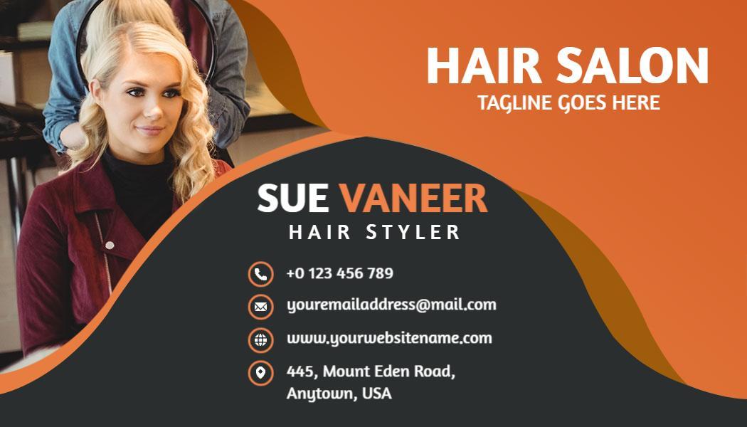 Modern Orange and Black Hair Salon Stylist Business Card Template