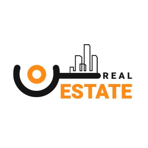 Modern Orange and Black Real Estate Cityscape Logo Template