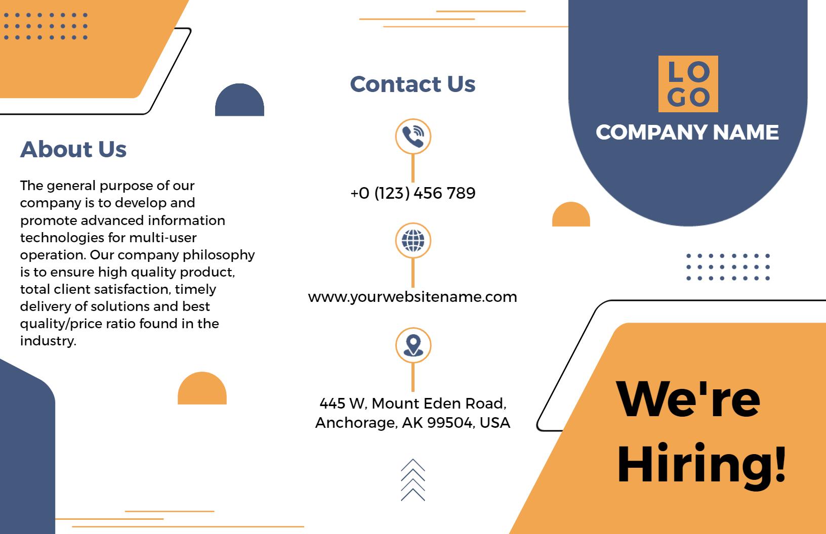 Modern Orange and Blue Hiring Job Opening Brochure Template