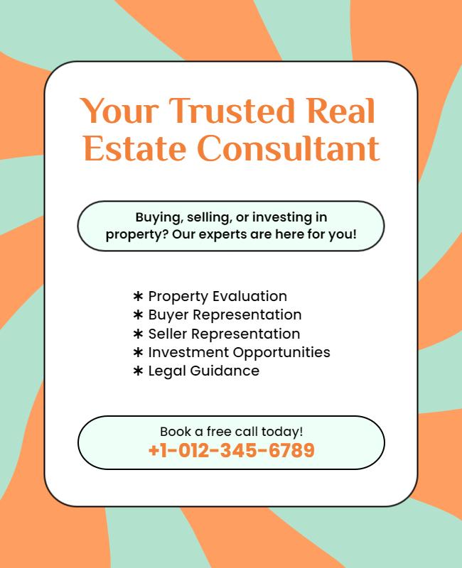 Modern Orange and Mint Real Estate Consultant Services Poster Template