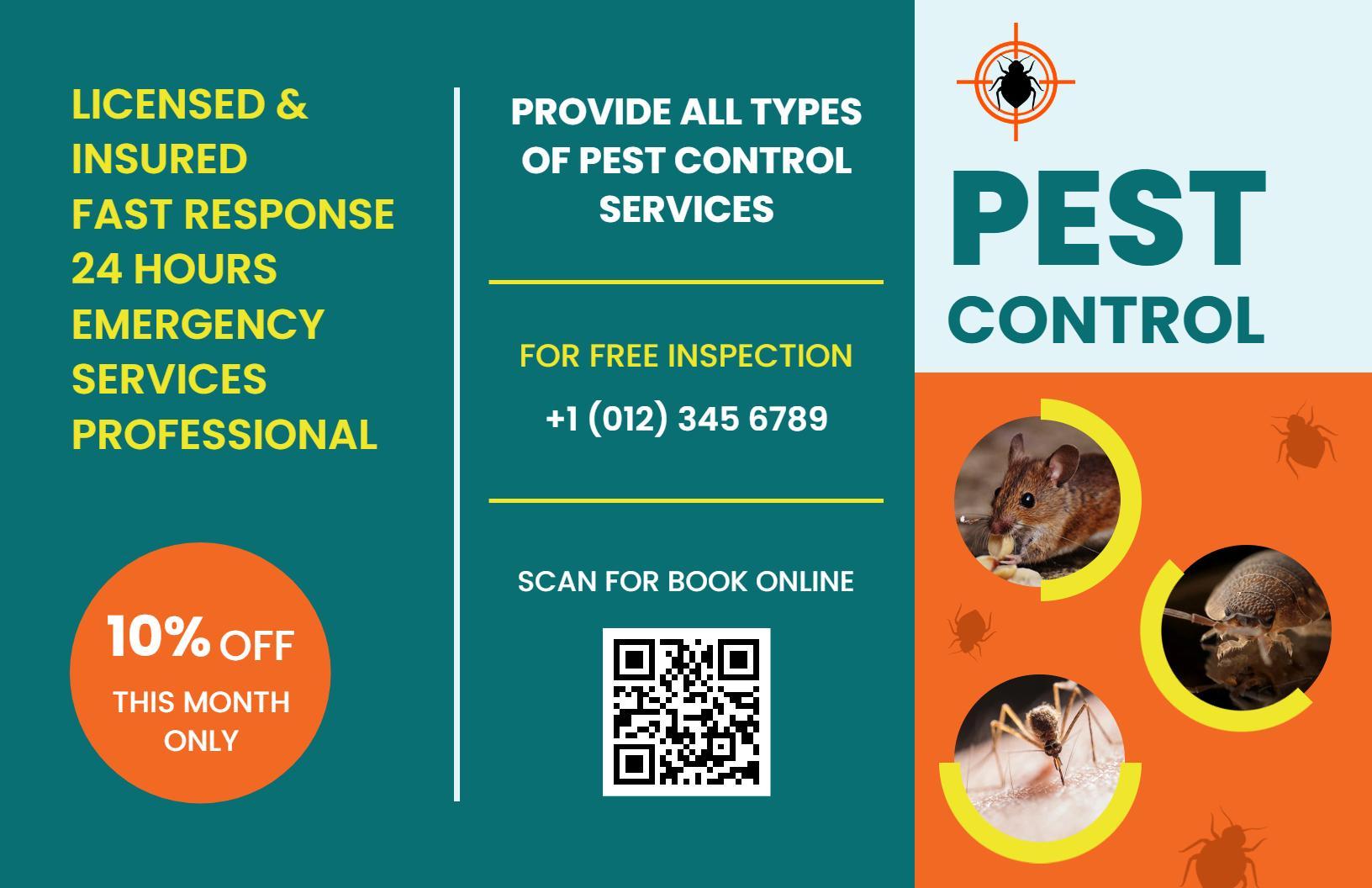 Modern Orange and Teal Pest Control Emergency Services Brochure Template