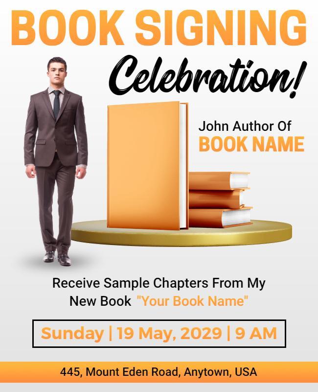 Modern Orange Book Signing Celebration Flyer Template