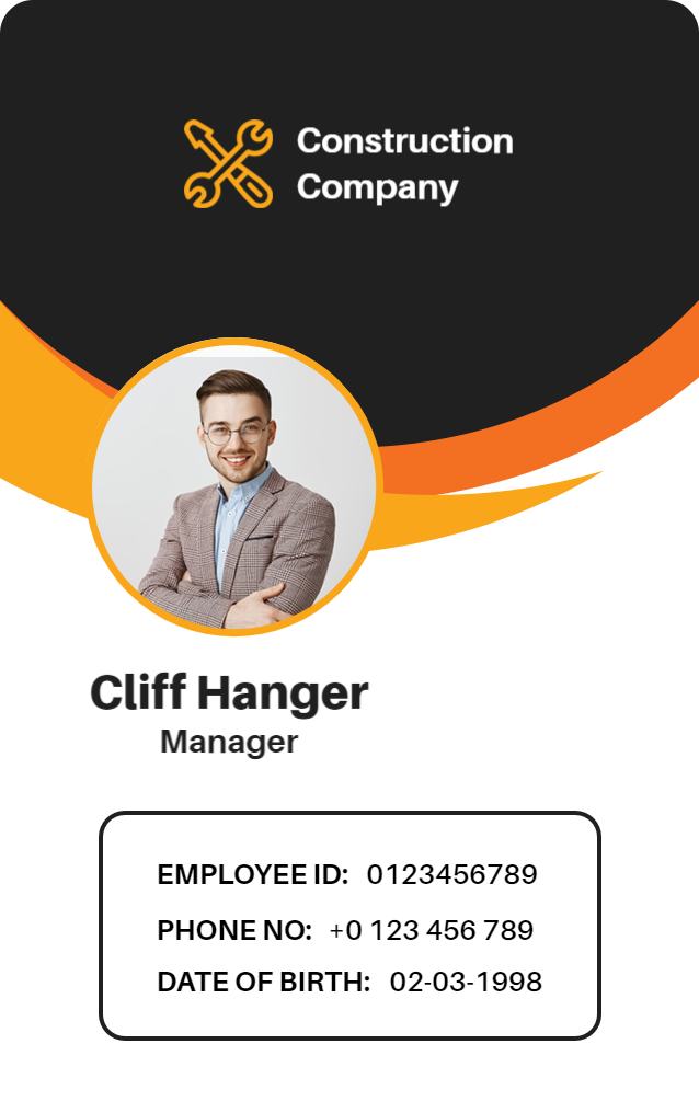 Modern Orange Construction Company Identity Card Template