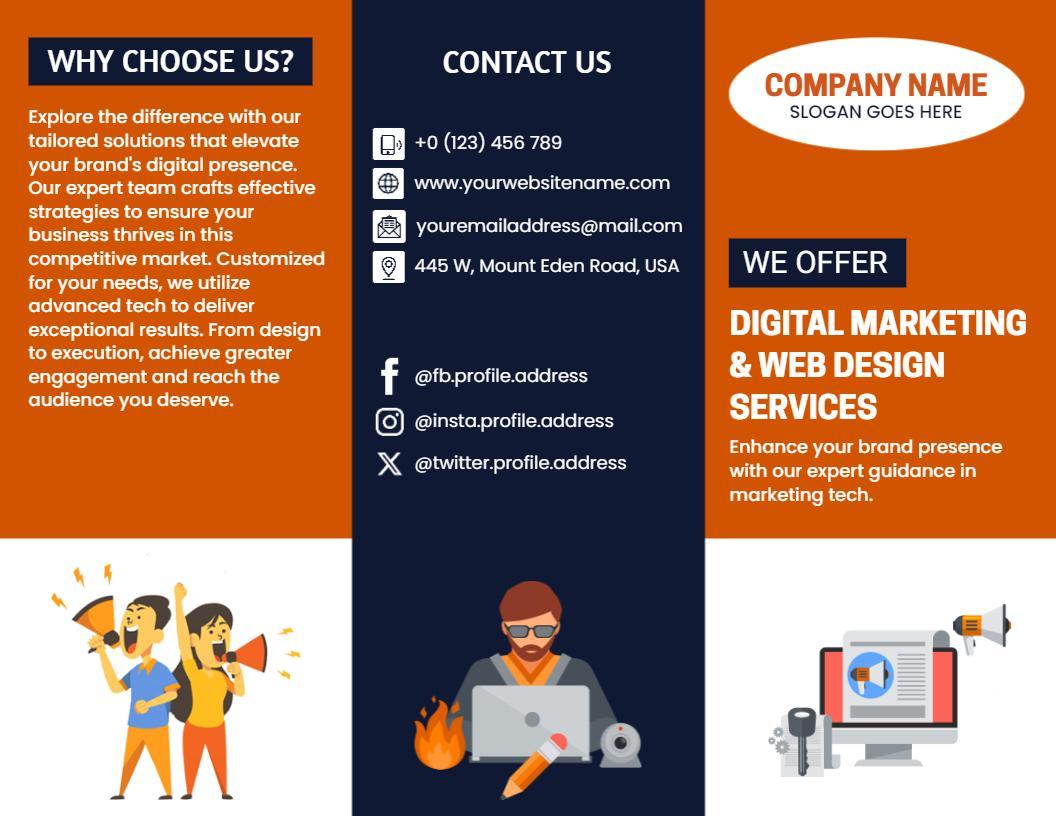 Modern Orange Digital Marketing and Web Design Services Brochure Template