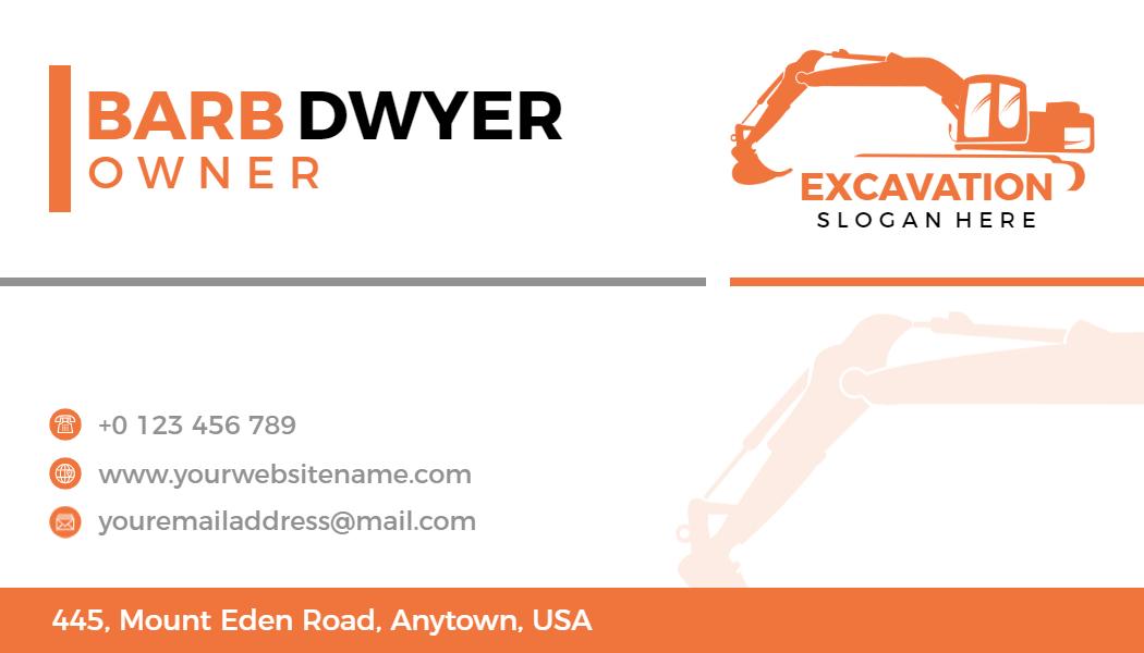 Modern Orange Excavation Services Visiting Card Template