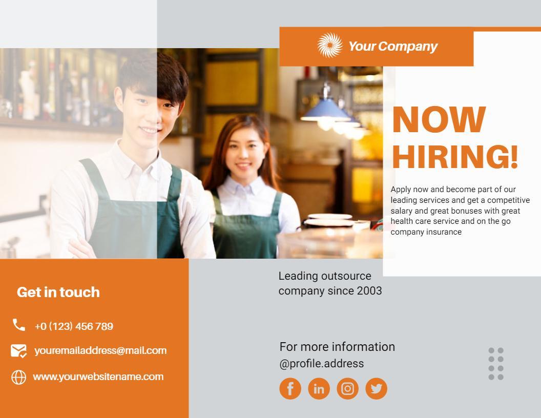 Modern Orange Hiring Announcement and Job Description Brochure Template