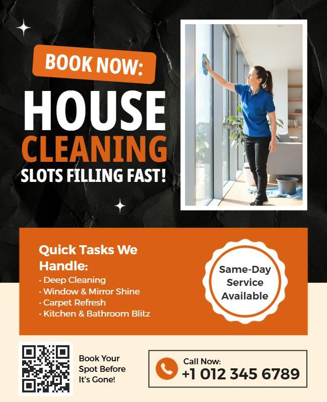 Modern Orange House Cleaning Service Promotion Flyer Template