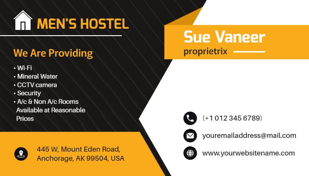Modern Orange Men's Hostel Services Visiting Card Template