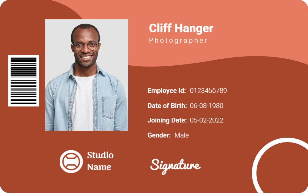 Modern Orange Photographer Identity Card Template