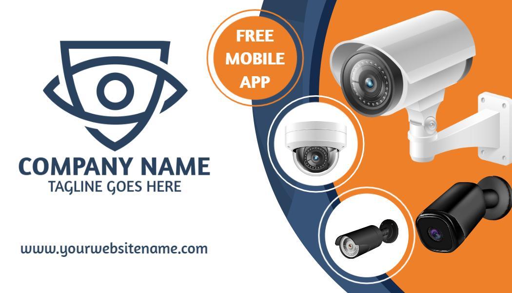 Modern Orange Security Camera Service Visiting Card Template