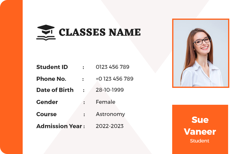 Modern Orange Student Identity Card Template