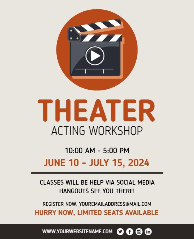 Modern Orange Theater Acting Workshop Poster Template