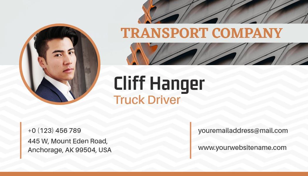 Modern Orange Transport Company Truck Driver Visiting Card Template