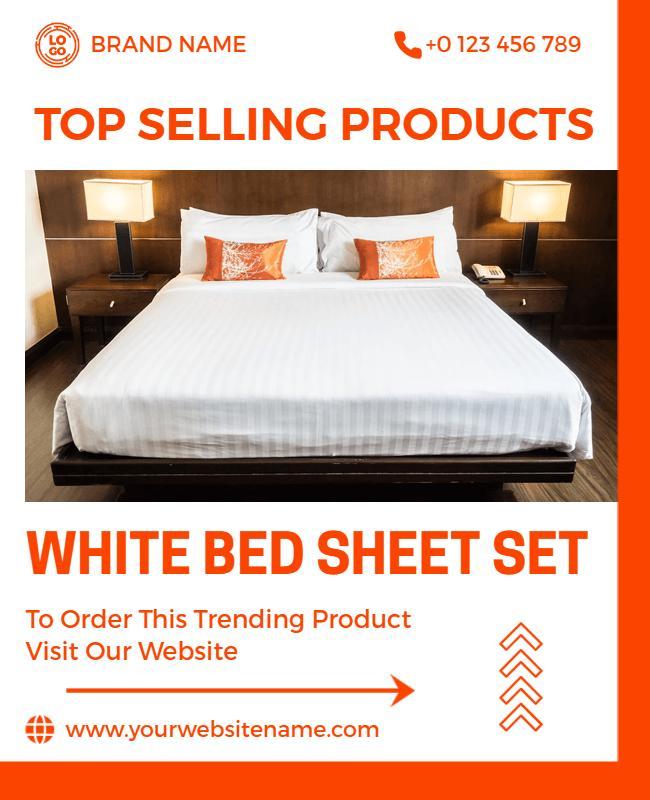 Modern Orange White Bed Sheet Set Promotional Poster Template