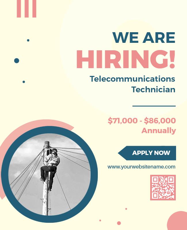 Modern Pastel Hiring Telecommunications Technician Poster Template