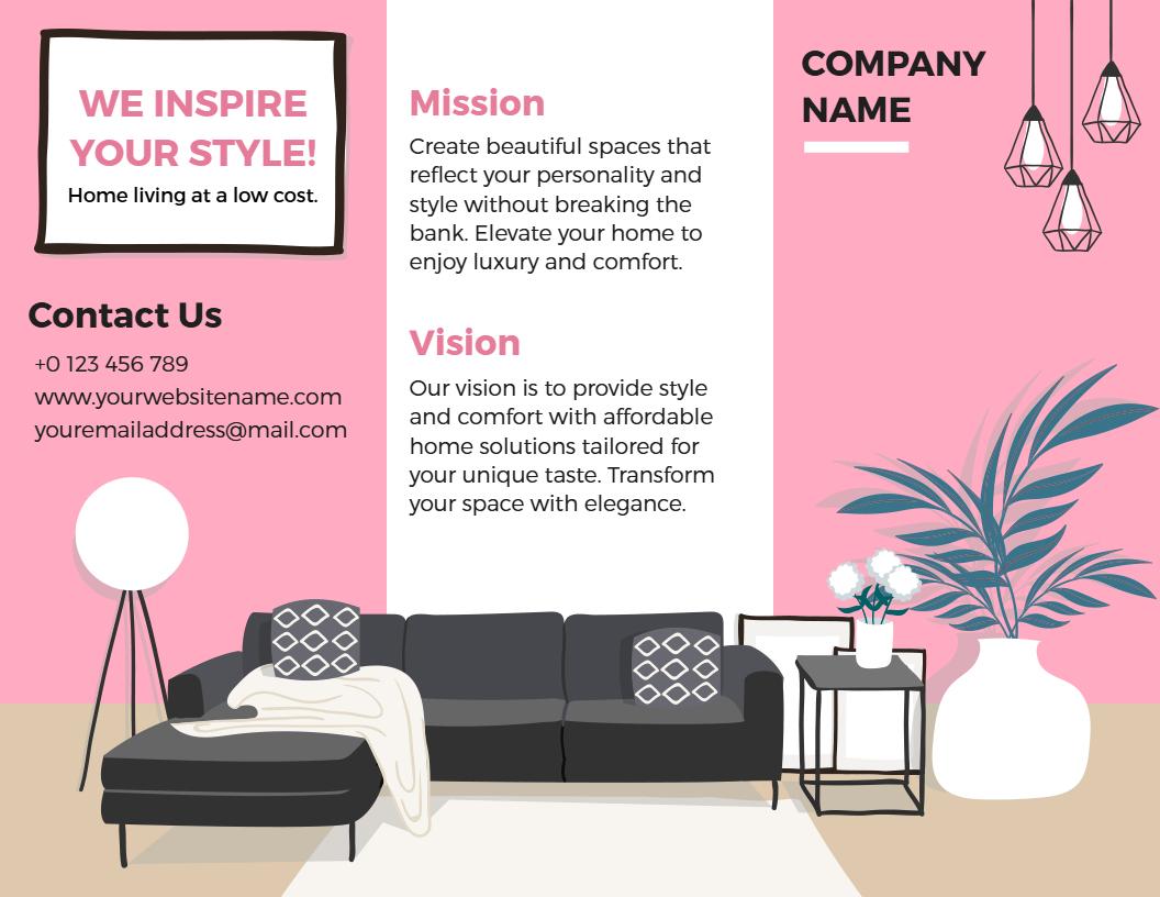 Modern Pink and Blue Interior Design Services Brochure Template