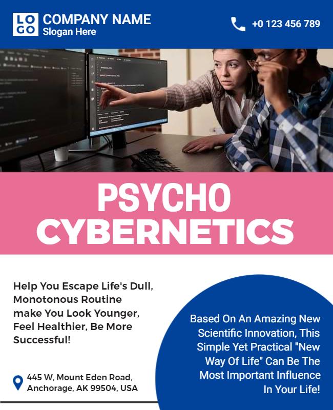 Modern Pink and Blue Psycho Cybernetics Self-Help Poster Template