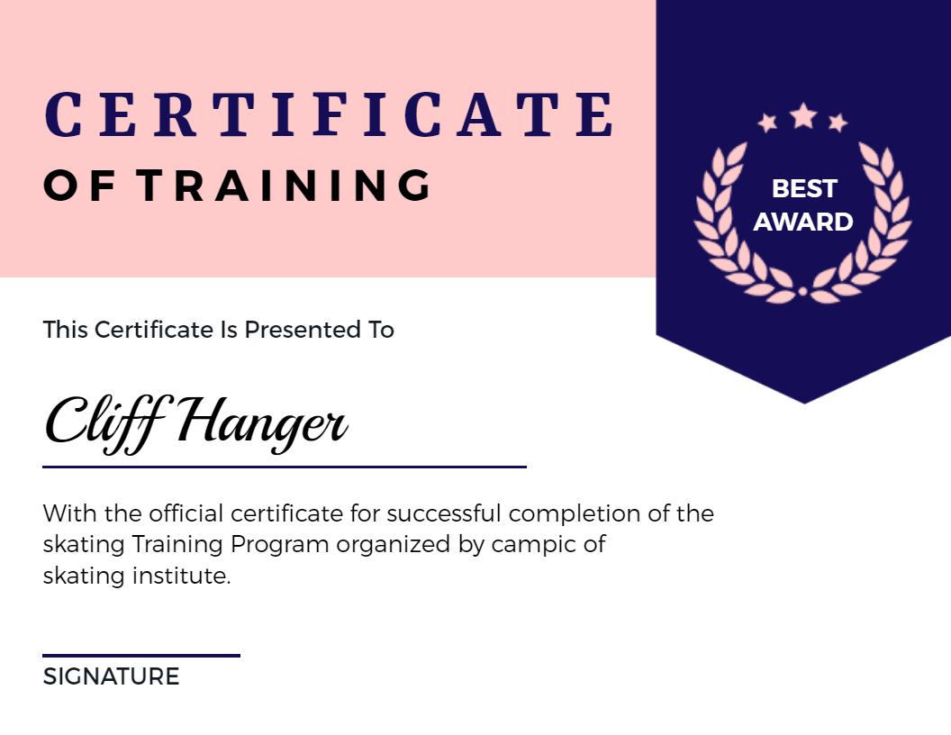 Modern Pink and Navy Skating Training Program Certificate Template
