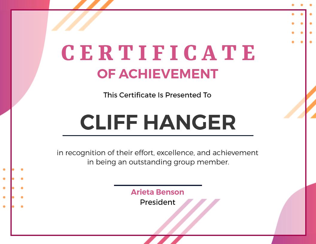 Modern Pink and Orange Achievement Recognition Certificate Template