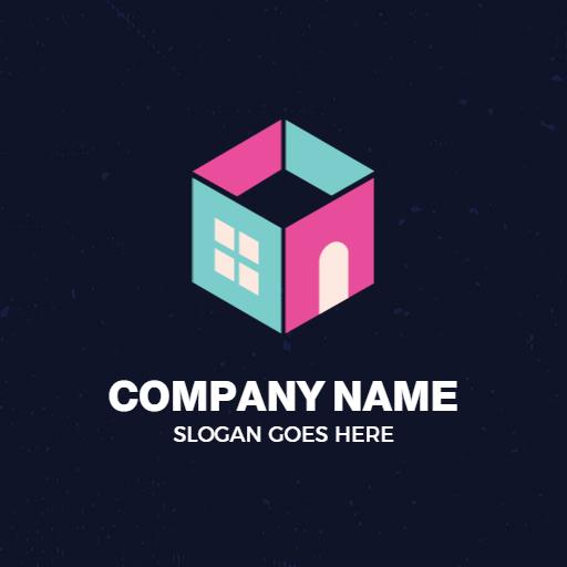 Modern Pink and Teal House Design for Real Estate Logo Template