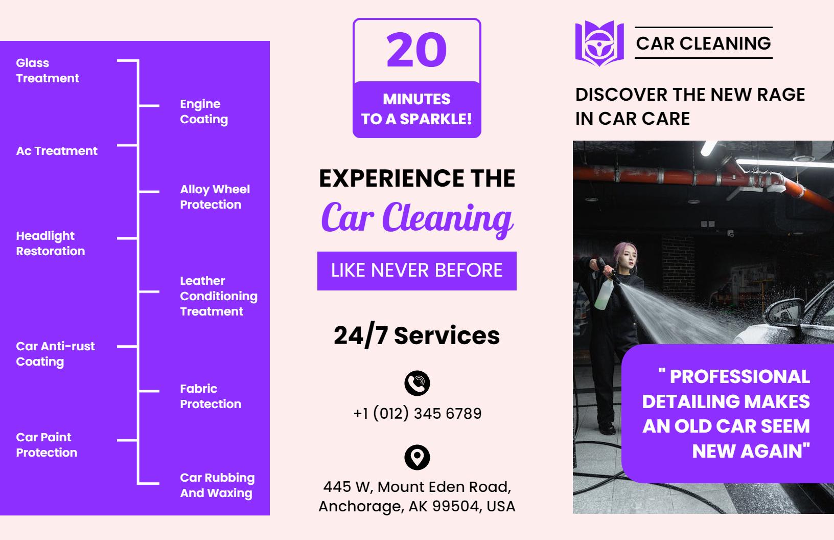 Modern Pink Car Detailing Services and Treatments Brochure Template