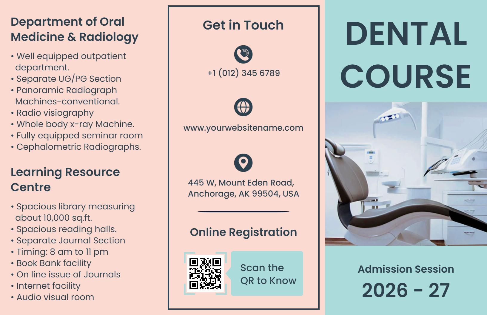 Modern Pink Dental Course Admission Information Brochure Template